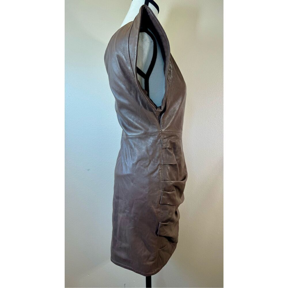 Lamarque Corey 100% Soft Leather Draped One Shoulder Lined Mini Dress Small - Picture 5 of 13
